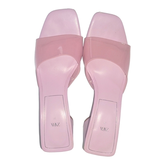 Zara Clear Vinyl Pink Wide Heels Clear Strap Leather Insole UK Size 37 Sandals - Picture 1 of 9